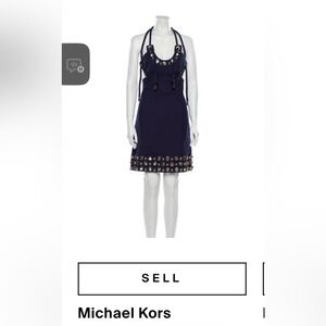 Michael Kors Collection Dark Blue Embellished Mini Dress
